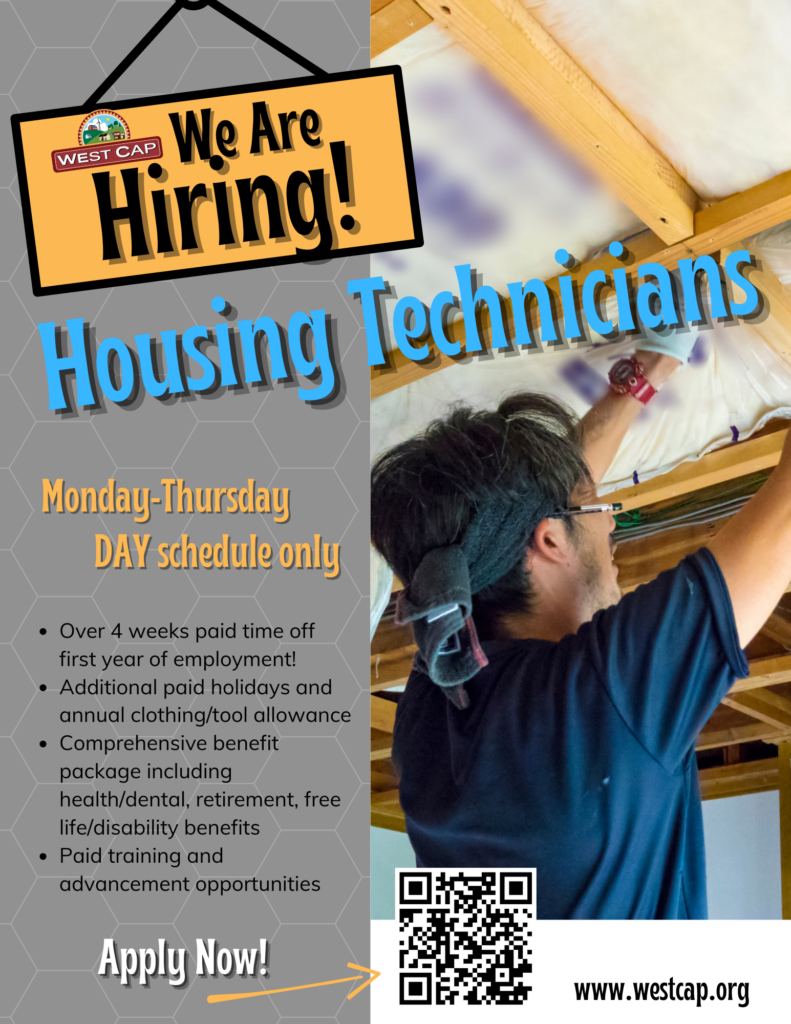 Now Hiring Housing Technicians graphic