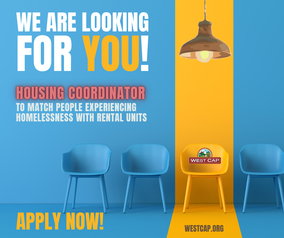 Graphic for now hiring Housing Coordinator position